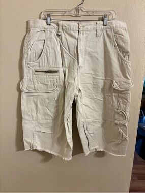 Banana Split USA Beige Utility Shorts with Flap Pocket